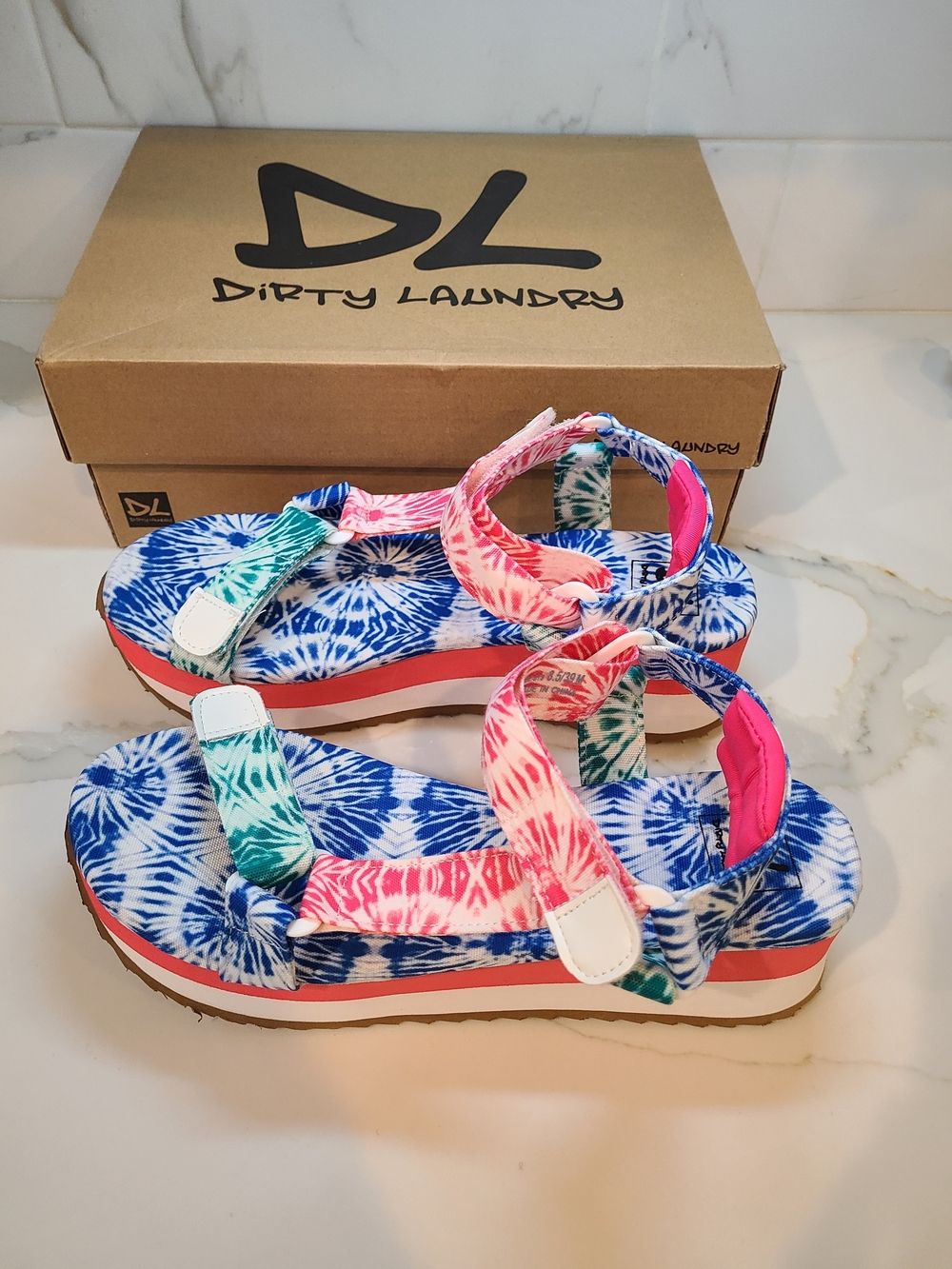 Dirty Laundry Women's Tie-Dye Platform Sandals - Blue/Pink/Green 8.5 EU 39 NEW